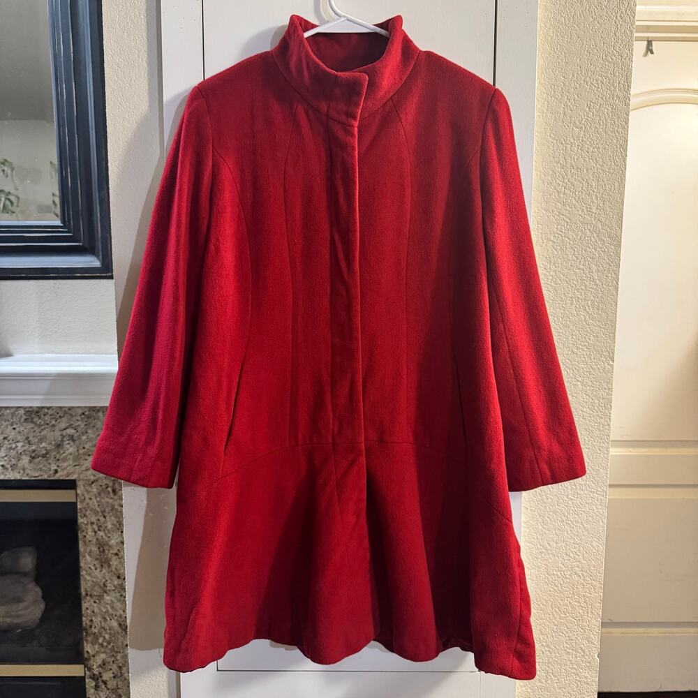 Sofia Cashmere Red Funnel Neck Wool Cashmere Coat… - image 2